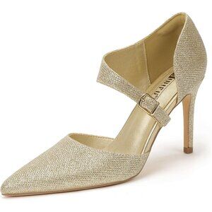 Women's Gold Glitter High Stiletto Heels Pumps Pointed Buckle Comfortable Shoes